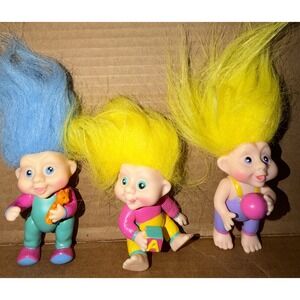 Vintage‎ 1991 Applause Baby Troll Doll Lot of 3 Neon Outfits Blue Yellow Hair 3"